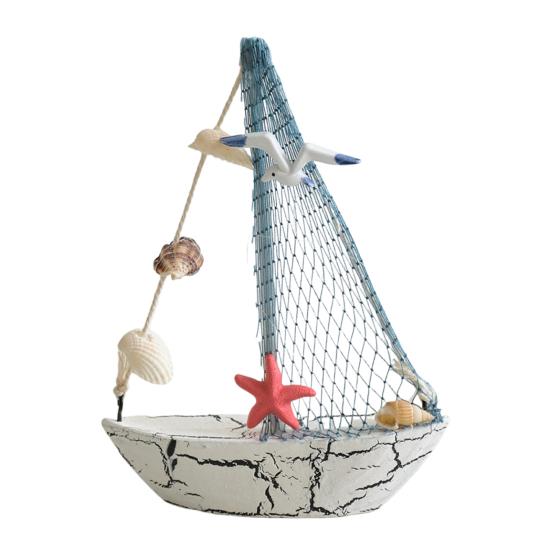 Nautical Wooden Sailboat Models Coastal Beach Style Blue White Ship Tabletop Figurine for Home Living Room Office Farmhouse Decor