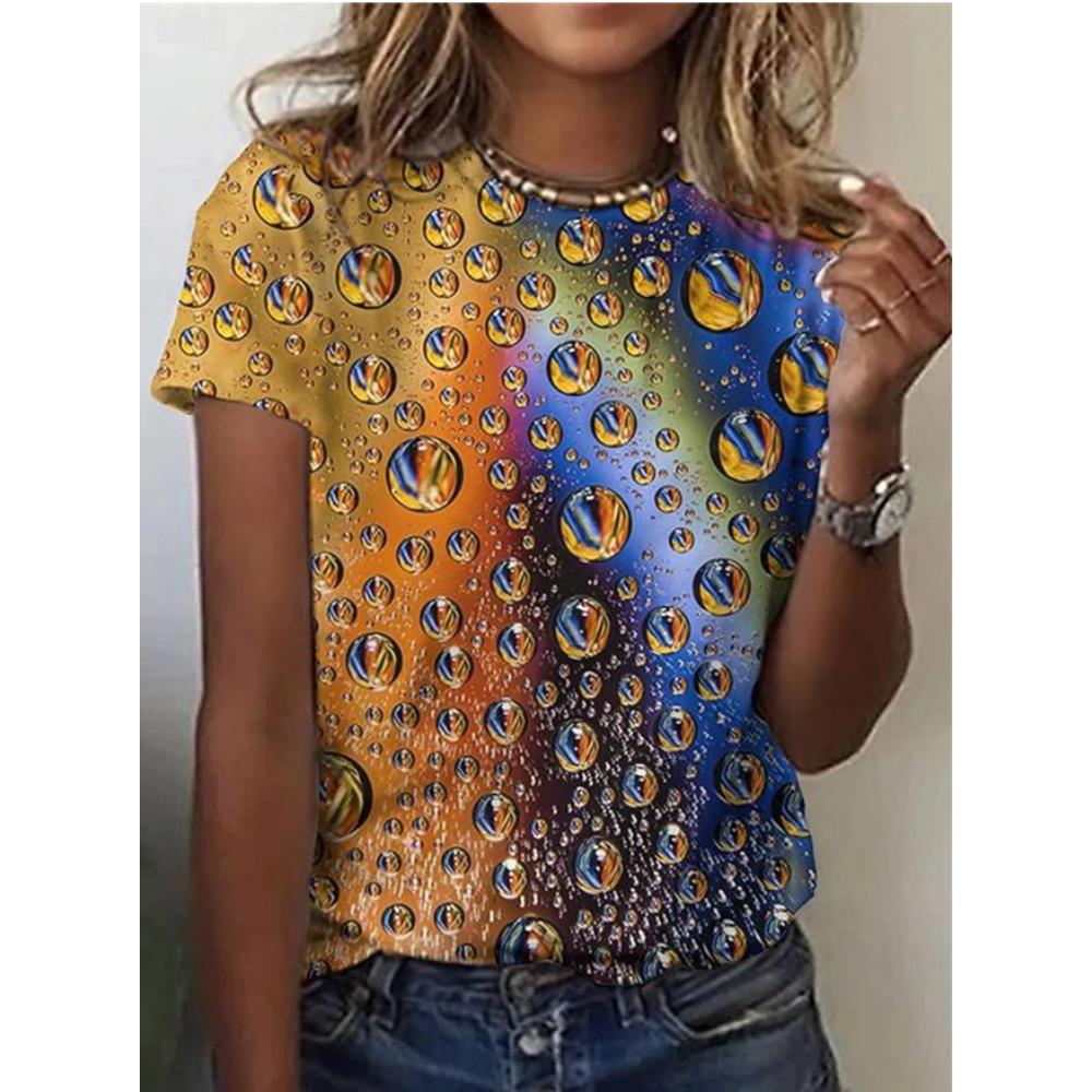 Fashion Women Retro Creative Water Droplet Gradient Print T Shirt Funny Casual O-neck Short Sleeves T-shirt Summer Female Tee Shirt