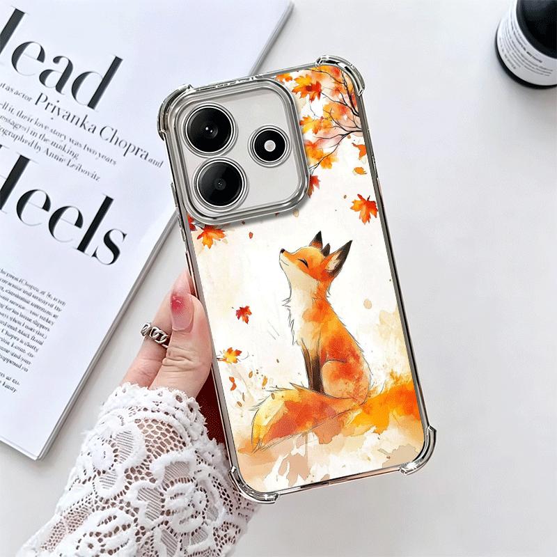 

Cartoon Fox Animal Plating Phone Case For Xiaomi Redmi Note 14 15 Pro Plus 13 12 11 11S 11T 10 9S 9 5G Anti-Fall Airabag Cover Redmi Note 11S 4G