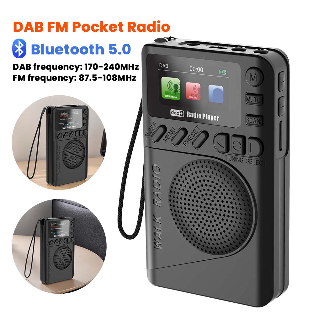Mini DAB FM Digital Radio with Headphone Jack Color Screen Pocket Radio BT5.0 MP3 Playback Speaker for Running Sports