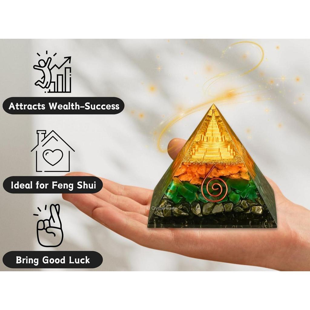 Money Magnet Pyrite Pyramid Vastu for Home - Certified Pyrite | Original Pyramid with Laxmi Shree Yantra - Vastu Pyramid for Pooja,