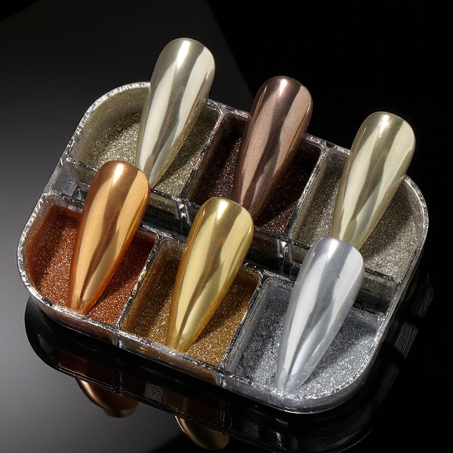 Xiaomi 6 Colors Gold Chrome Nail Powder Metallic Mirror Silver Nail Art Glitter Pigment Rubbing Dust Gel Polish Manicure Decorations