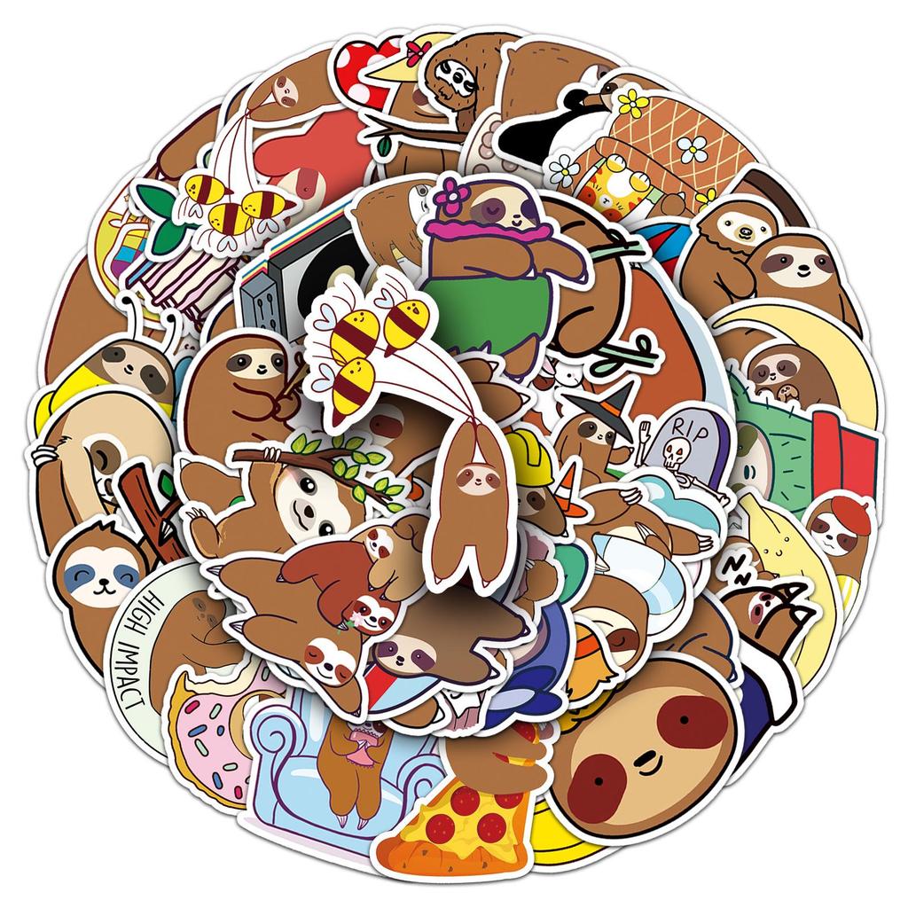 50pcs Cute Cartoon Sloth Stickers for Suitcase, Scooter, Motorcycle, Car