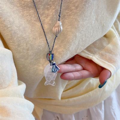 Color Rope Shell Natural Stone Conch Small Fish Pendant Necklace Vacation Style Versatile Collarbone Chain Fashion Niche Jewelry Women