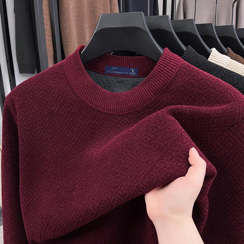 Kangaroo Daddy Winter Chenille Sweater - Fleece-Lined, Thick Knit Round Neck Pullover for Middle-Aged & Elderly Men