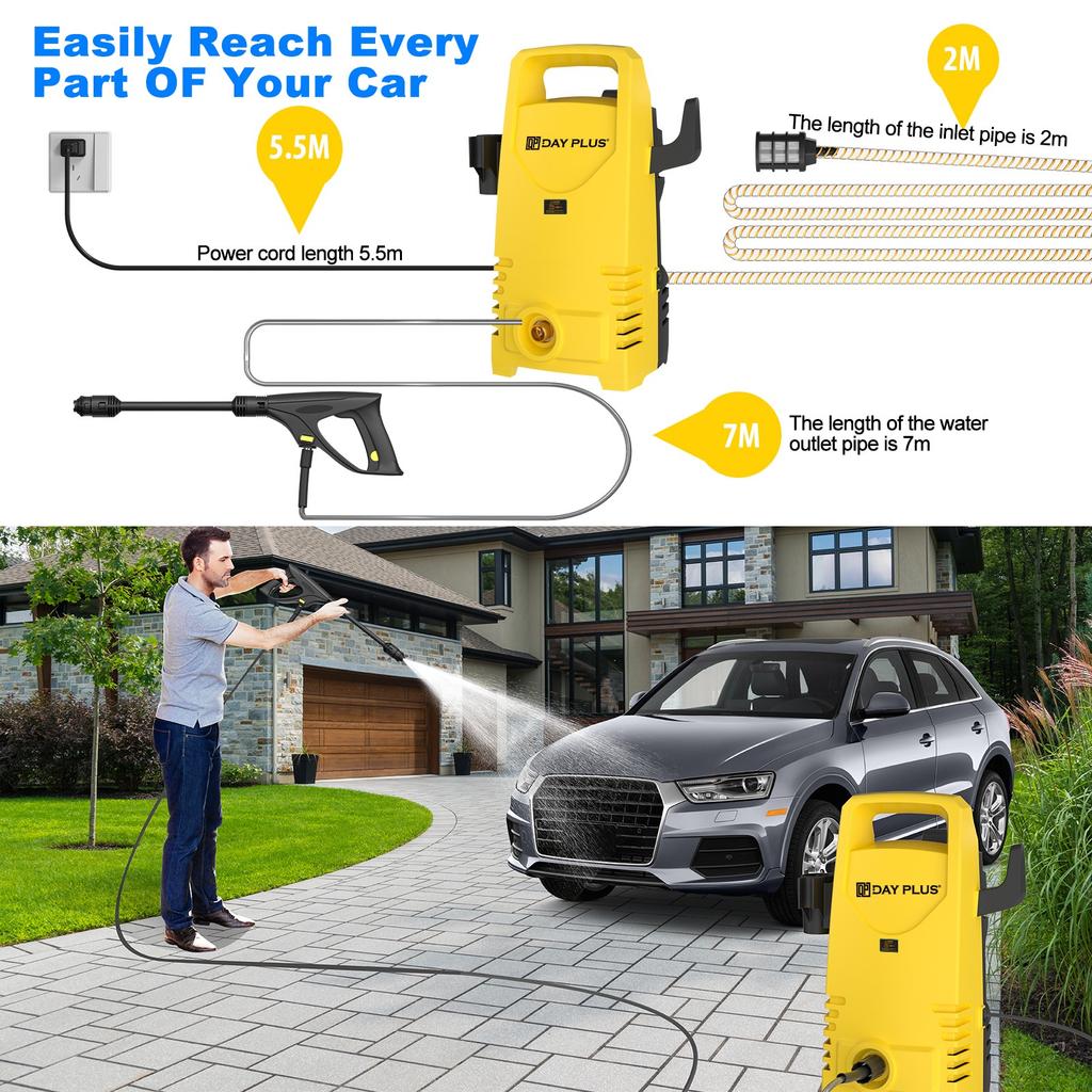 5000W Elektrický vysokotlaký čistič 350Bar/5000PSI Power Jet Wash Terasa Auto s průtokem 5 l/min Elektrický tlakový čistič
