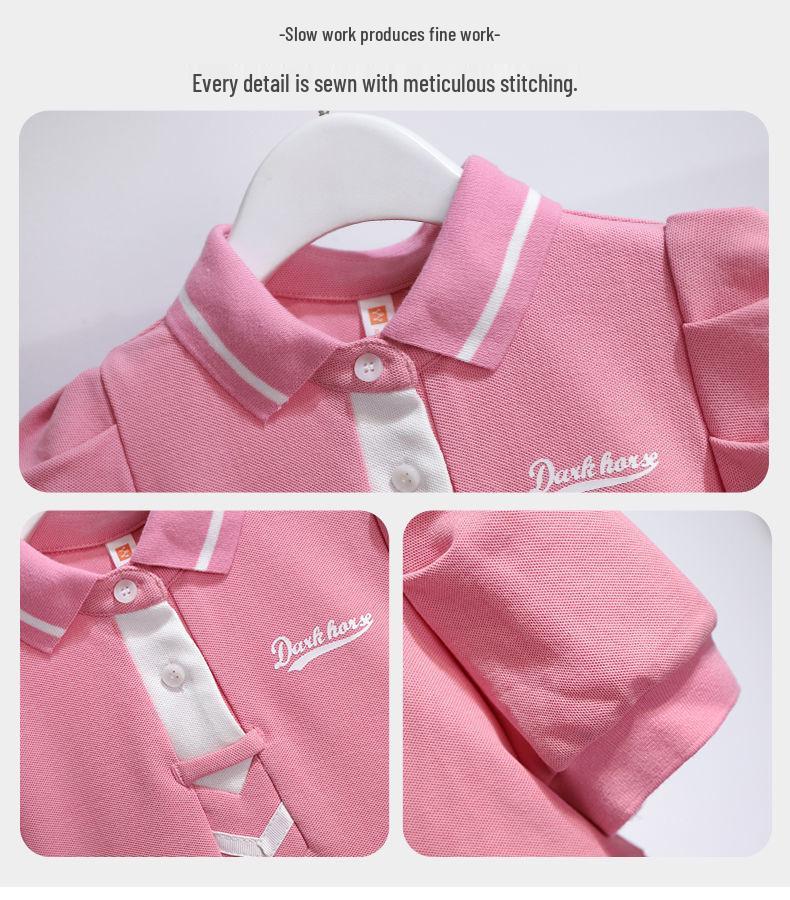 Girls' Polo Collar Pleated Dress - Sweet Fragrance Style for Children