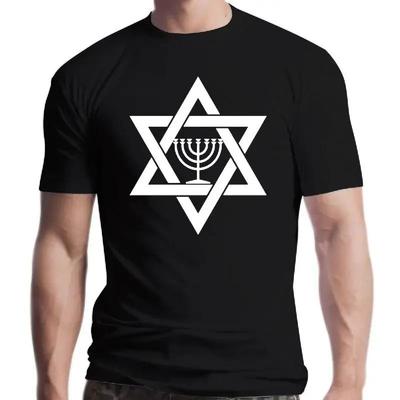 Mode Schwergewicht Heißer Verkauf Herren Jüdische Menora Religion Davidstern Shirt, O-Ausschnitt, Familie, Niedliches Gebäude, Sommer, Formal Neu