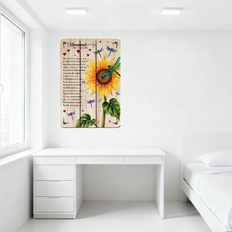Micaenet Wooden-Style Metal Tin Sign Rustic Sunflower Dragonfly Heart Romantic Poem Decor for Home Bar Man Cave Wall Art Decor