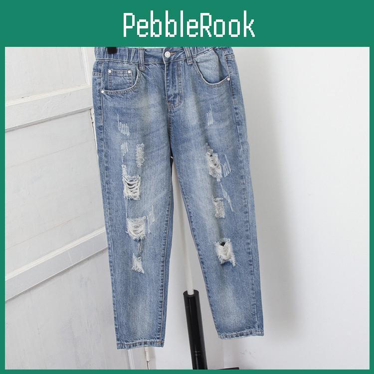 High Women Waist Fit Slim Ladies Jeans Casual Hole Denim Harem Pants Oversized Trousers Streetwear Cropped Pants Plus Size