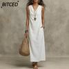 Fashion Summer Spring Solid Color Print Sleeveless V-Neck Casual Dresses