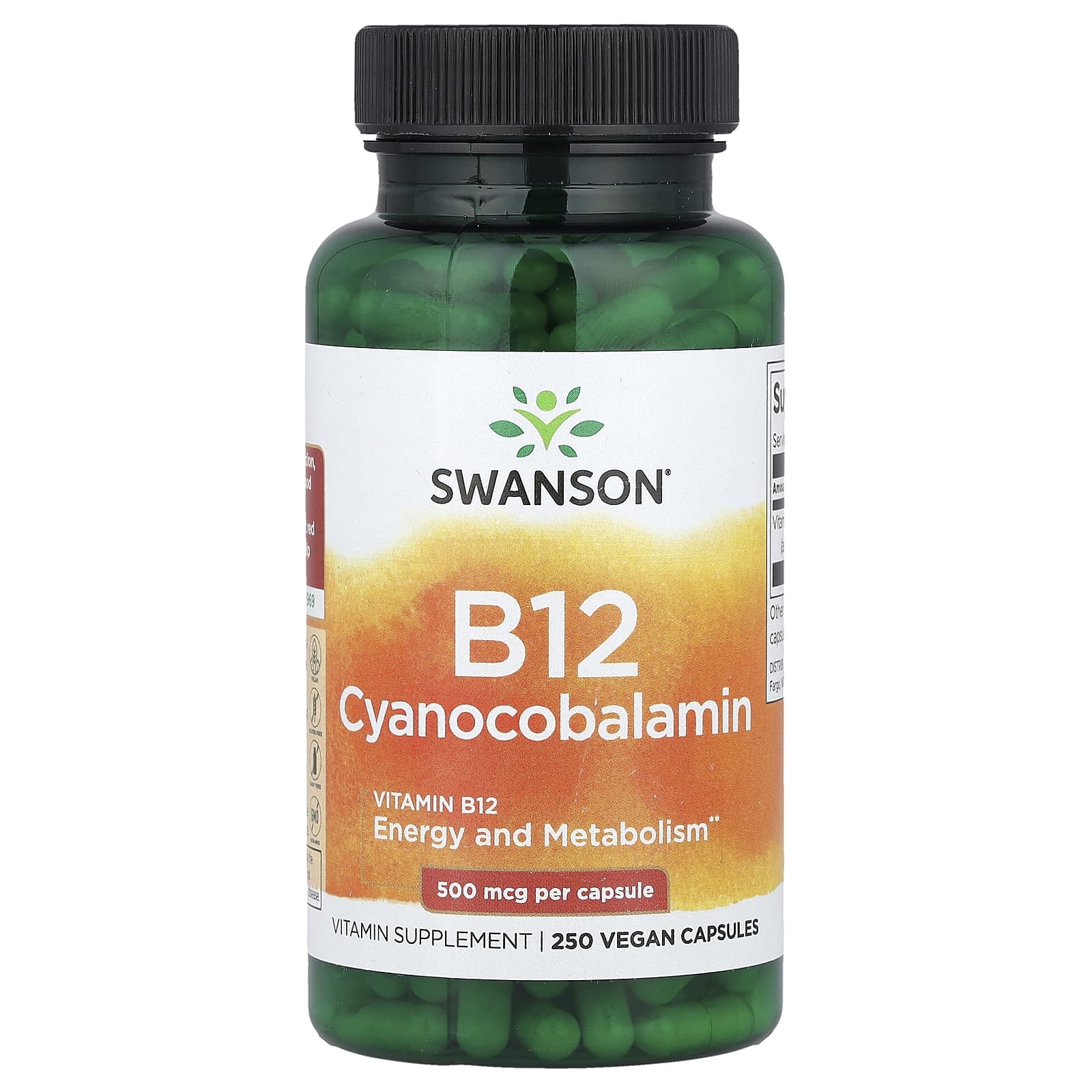 

Vitamin B12 (Cyanocobalamin), 500Mcg, 250 Veggie Capsules