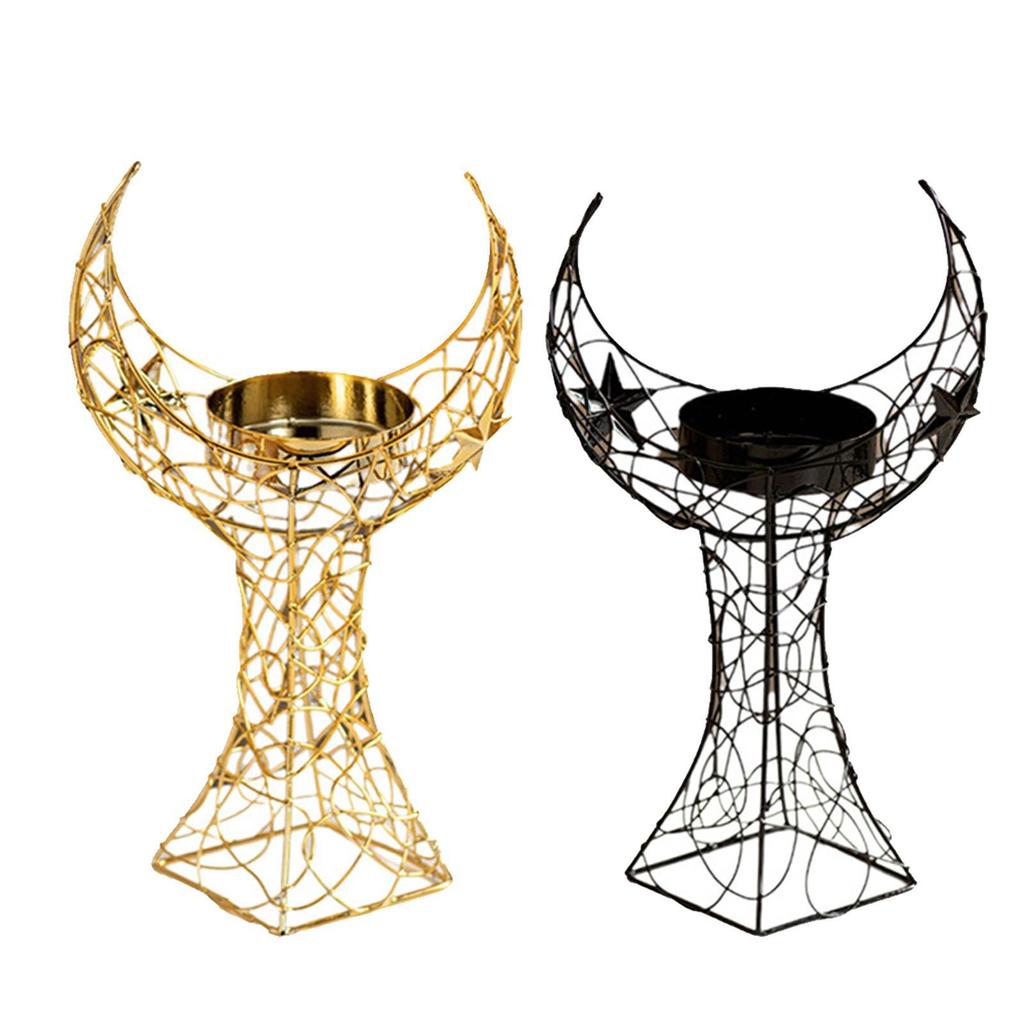Crescent Tower Candle Holder Metal Ornament Candlestick Candle Stand Candle Holder for Home Festive Wedding Decorative Event