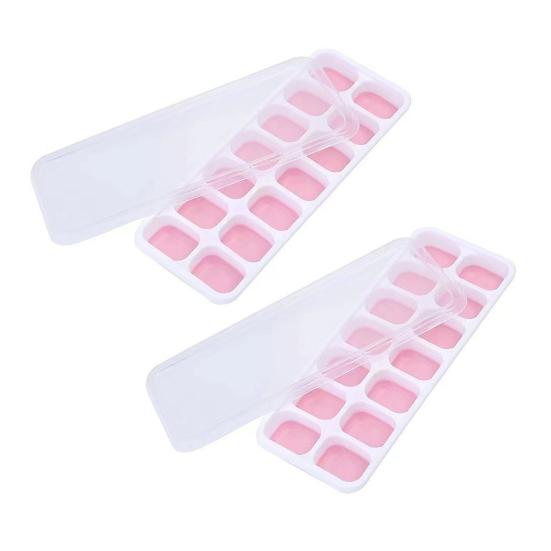 2Pcs Silicone Ice Cube Tray with Clear Dustproof Lid 14