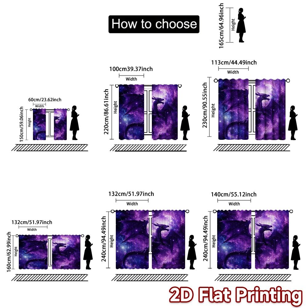 2D FLAT PRINTING 2pcs Curtains (Without Rod) Majestic Purple Dragon Popular Curtains&Window Treatment Polyester Curtains