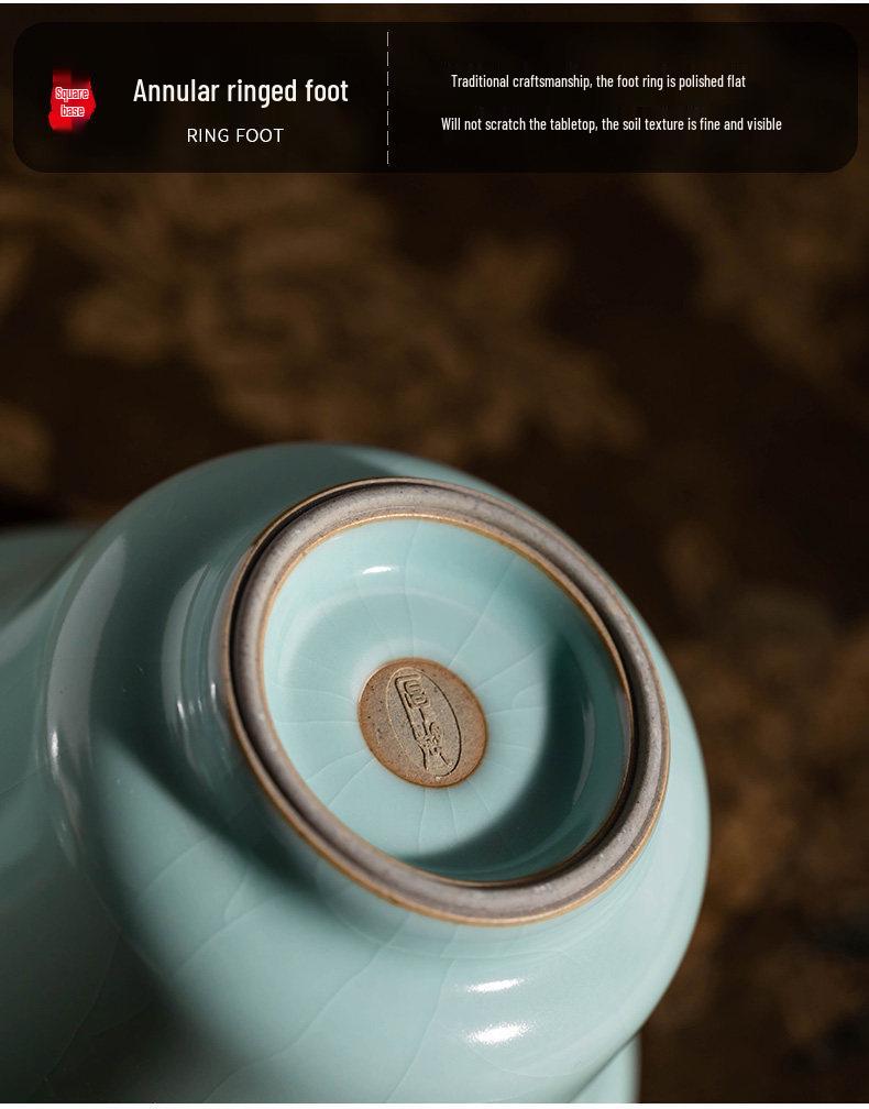 Ru Kiln Gaiwan Tea Set: Handmade Jingdezhen Kung Fu Ceramic with Three Talents Tea Cups in Retro Porcelain Gift Box