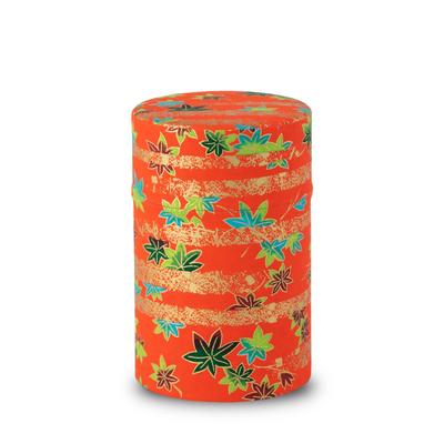 Noren Tea Can Paper Tea Leaf Red with Inner Steel Made with Yuzen Washi Paper (Washi Canister/Maple - 100g) Lid, Can,