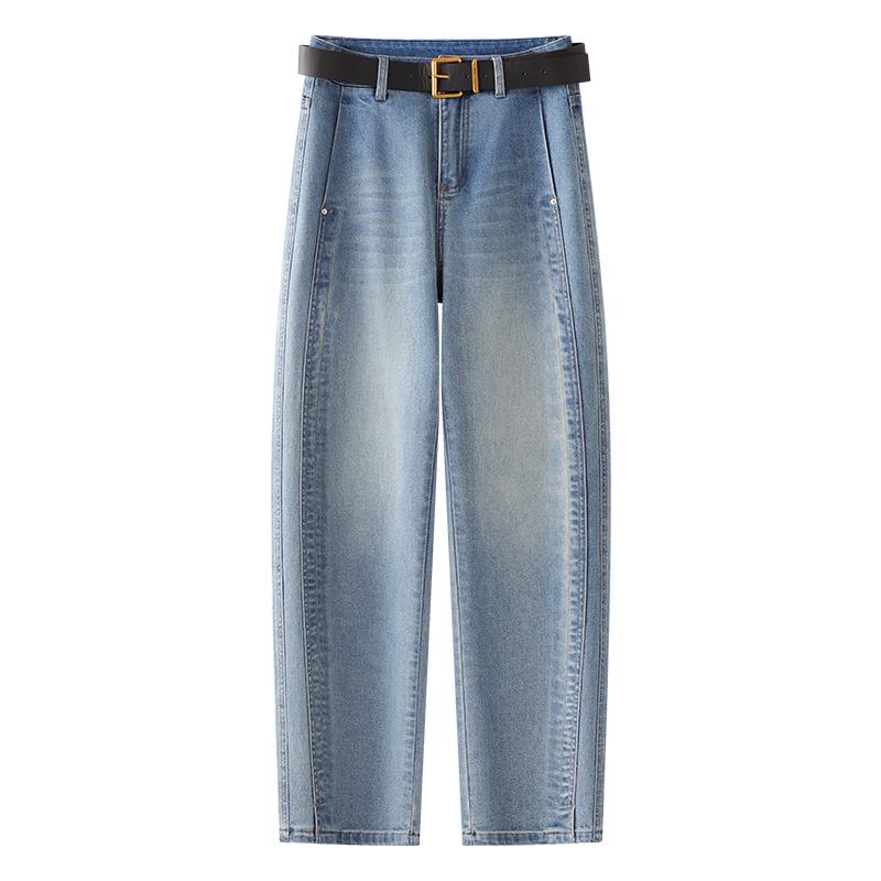 

Женские джинсы с высокой посадкой, прямого кроя, светло-голубого цвета - Весна 2025 XL синий