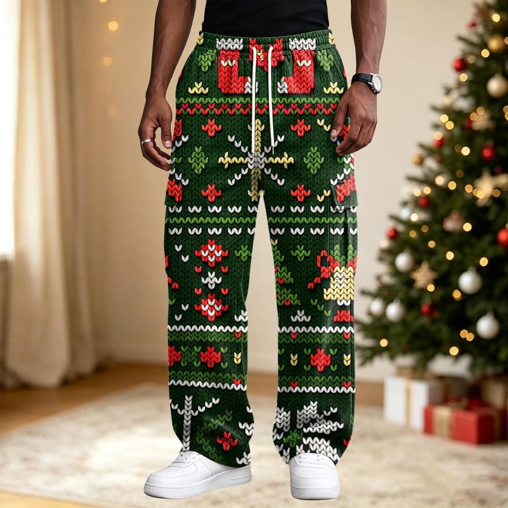 Men's Casual Pants with Christmas Print, Loose Fit Comfortable Street