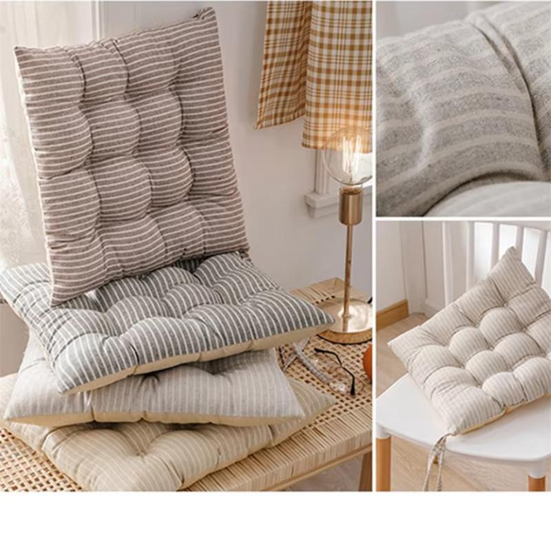 Warm Tone Simple Striped Print Chair Cushion Household Office Sedentary Thicken Soft Seat Pad Home Decor Non-slip Chair Mat