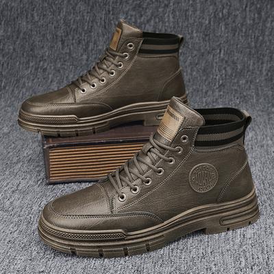 Jesień 2025 Młodzieżowe Skórzane Botki Martin High Top Męskie Outdoorowe Buty na Platformie Sznurowane Buty Robocze