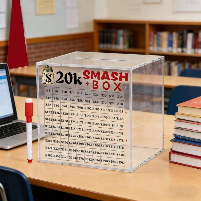 10K/20K Smash Box Money Saving Challenge,Clear Acrylic Piggy Banks Break To Open Cash Vaults,Cash and Coin Collection Box