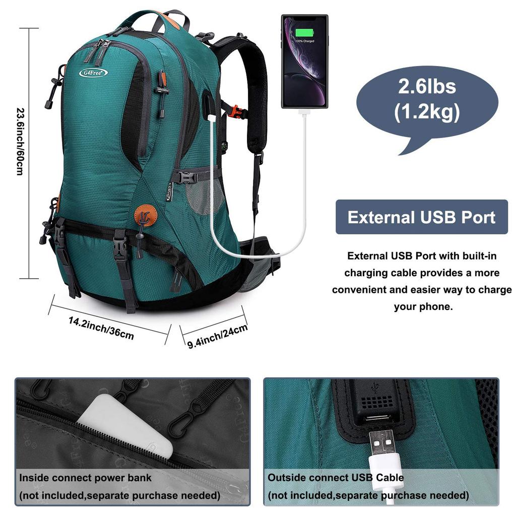 G4Free Hiking Backpack with Rain 50L Emergency Multifunctional Outdoor Cover, Capacity, Waterproof, Lightweight, Backpack, Daypack, (Green)
