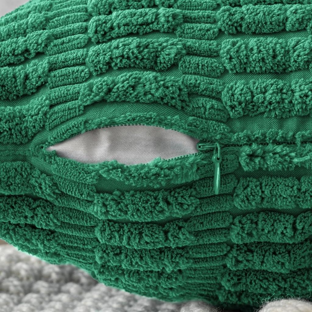 Dark Green Christmas Decorative Throw Pillow Covers 18x18 Inch Soft Corduroy Striped Pillow Case Square Cushion Covers for Sofa