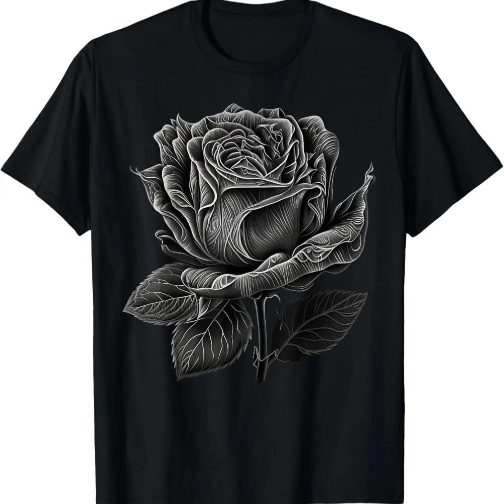 

Minimalistic Rose Flower on black and white Rose T-Shirt S