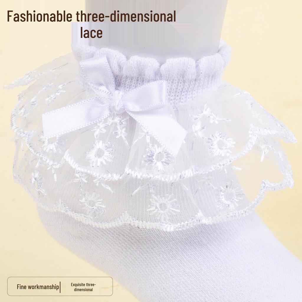 Children's White Cotton Lace Princess Socks - Breathable Mesh for Girls & Babies