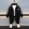 Boys' Trendy Fleece-Lined Zip-Up Cardigan & Pants Set for Autumn and Winter