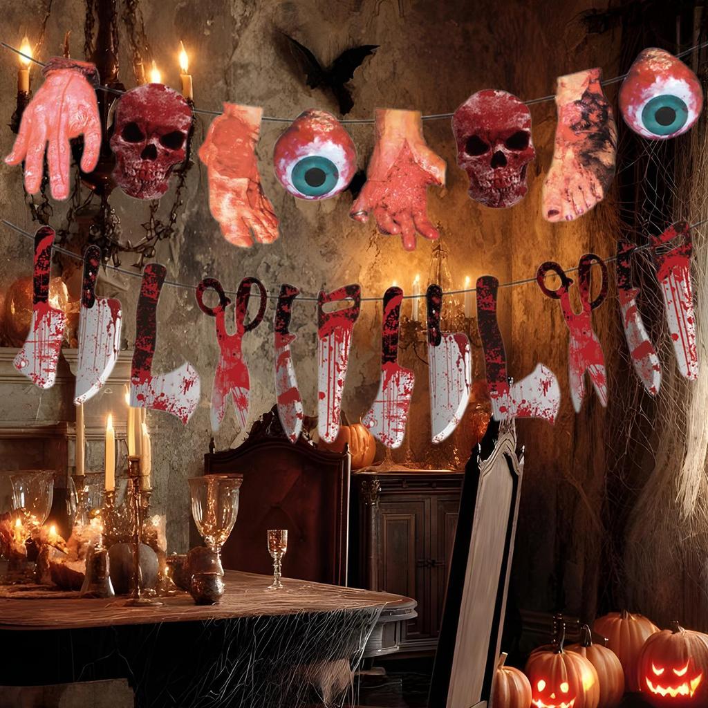 Bannière d'Halloween 2025 Bannière effrayante de pieds cassés Décoration de fond effrayante d'Halloween Suspendu pour Mur Fête Maison Jardin Garage