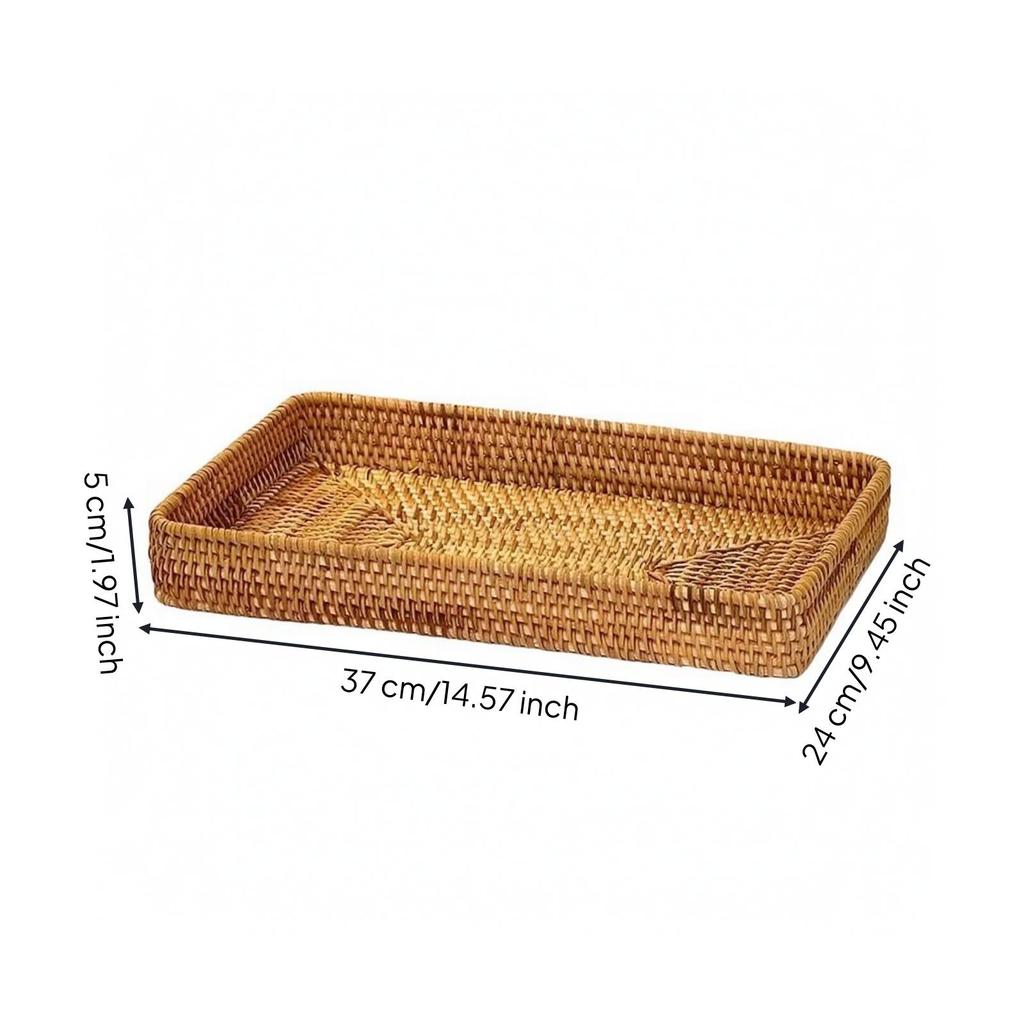 Natural Rectangular Woven Rattan-Style Storage Tray Sleek Open-Top