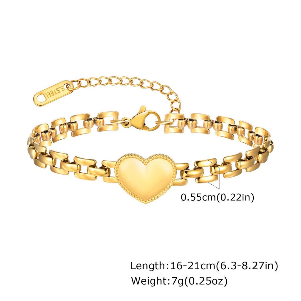 Quanxi Women's Heart-Shaped Gold Bracelet: Stainless Steel Jewelry Watch Strap