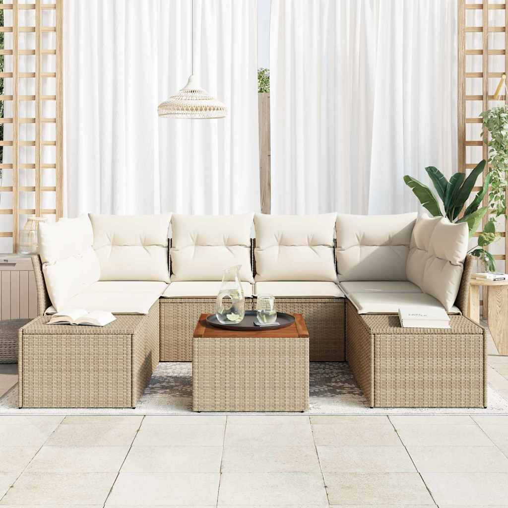Garden Sofa Set with Cushions 7 Pcs Beige Poly Rattan