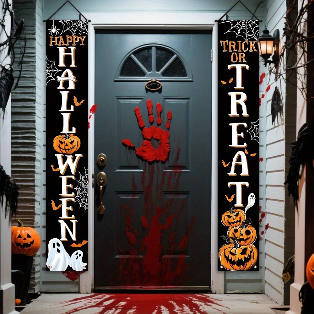 Halloween Porch Sign Pumpkin Spider Web Courtyard 1 Pair Polyester Indoor Outdoor Decor
