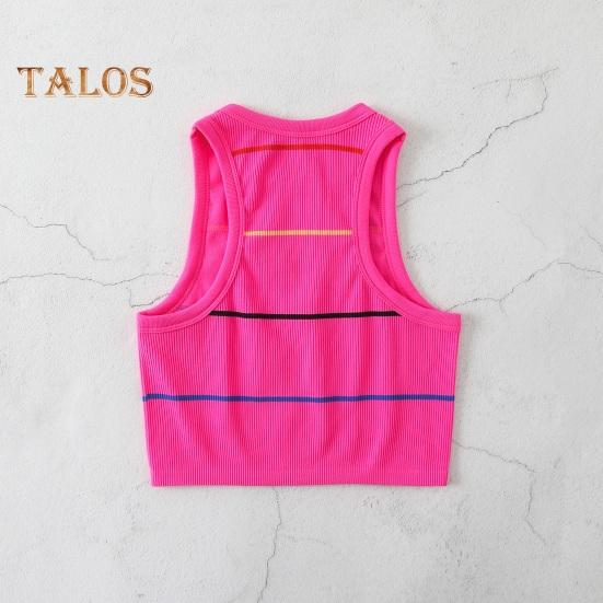 Damski prążkowany top na ramiączkach bez rękawów z okrągłym dekoltem, dopasowany, letni krótki top do noszenia na co dzień, na plażę, do sportu