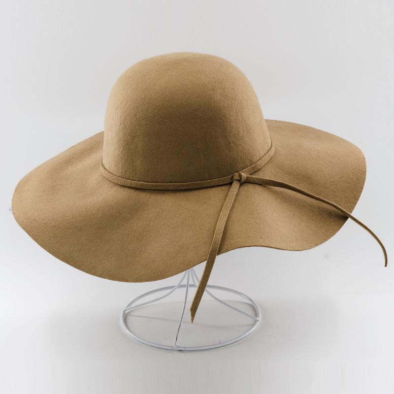 Girls Wool Fedoras Hat Wide Brim Hight Quality Wool Dome Hat Female Fedoras Woolen Cap Beach Cap Hair British Long Hat B-8746