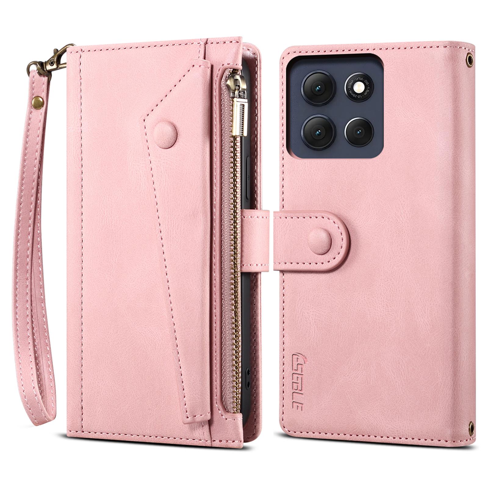 

ESEBLE Серія Star Для Motorola Moto G56 5G Чохол Гаманець на блискавці Шкіряна підставка Чохол для телефону Rose Gold