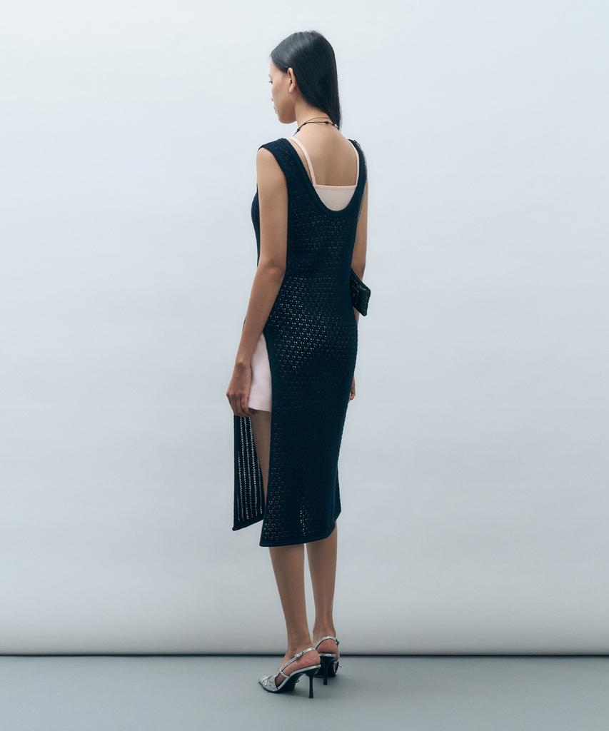 Mongdol Crochet Knit Layered Dress Navy Mdop053Navy