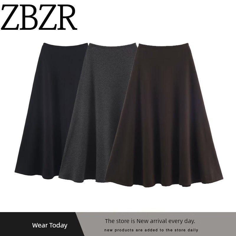 Za Export New Arrival Women's Clothing ZR Fashion Style Fashion Woolen Elastic Waist Big Hem Umbrella Skirt Long Skirt
