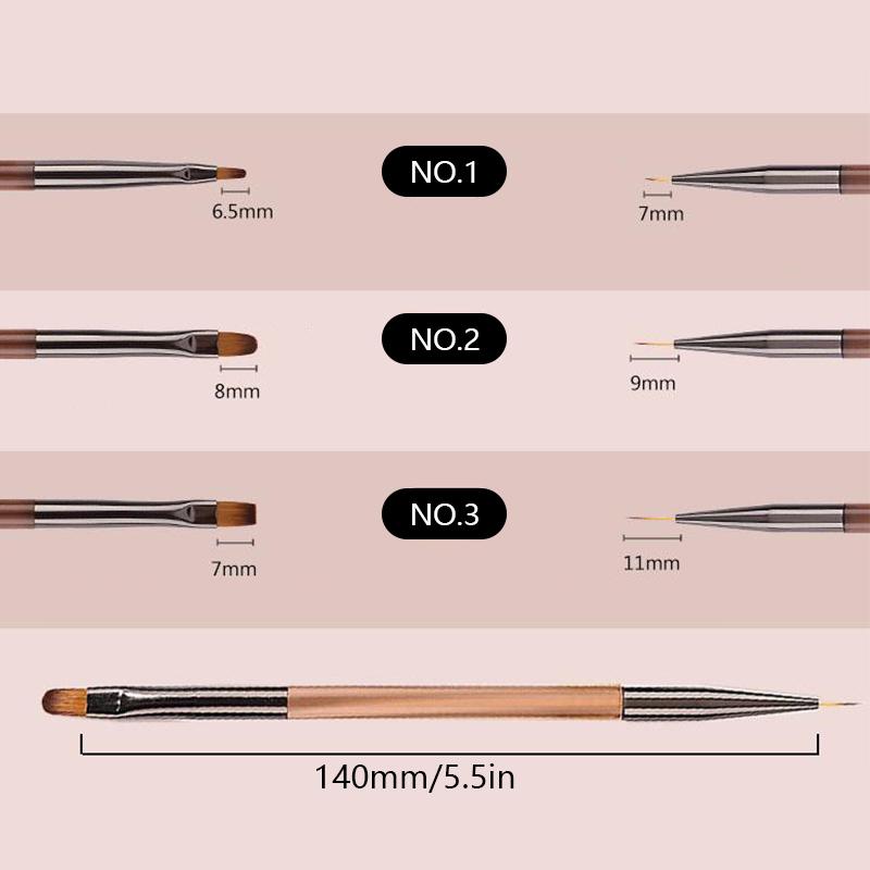 3 Pcs Manicure Brushes Dual Use Gel Gradient Brush Ultra Thin Line Drawing Pen Dual End Nail Art Design Painting Tools