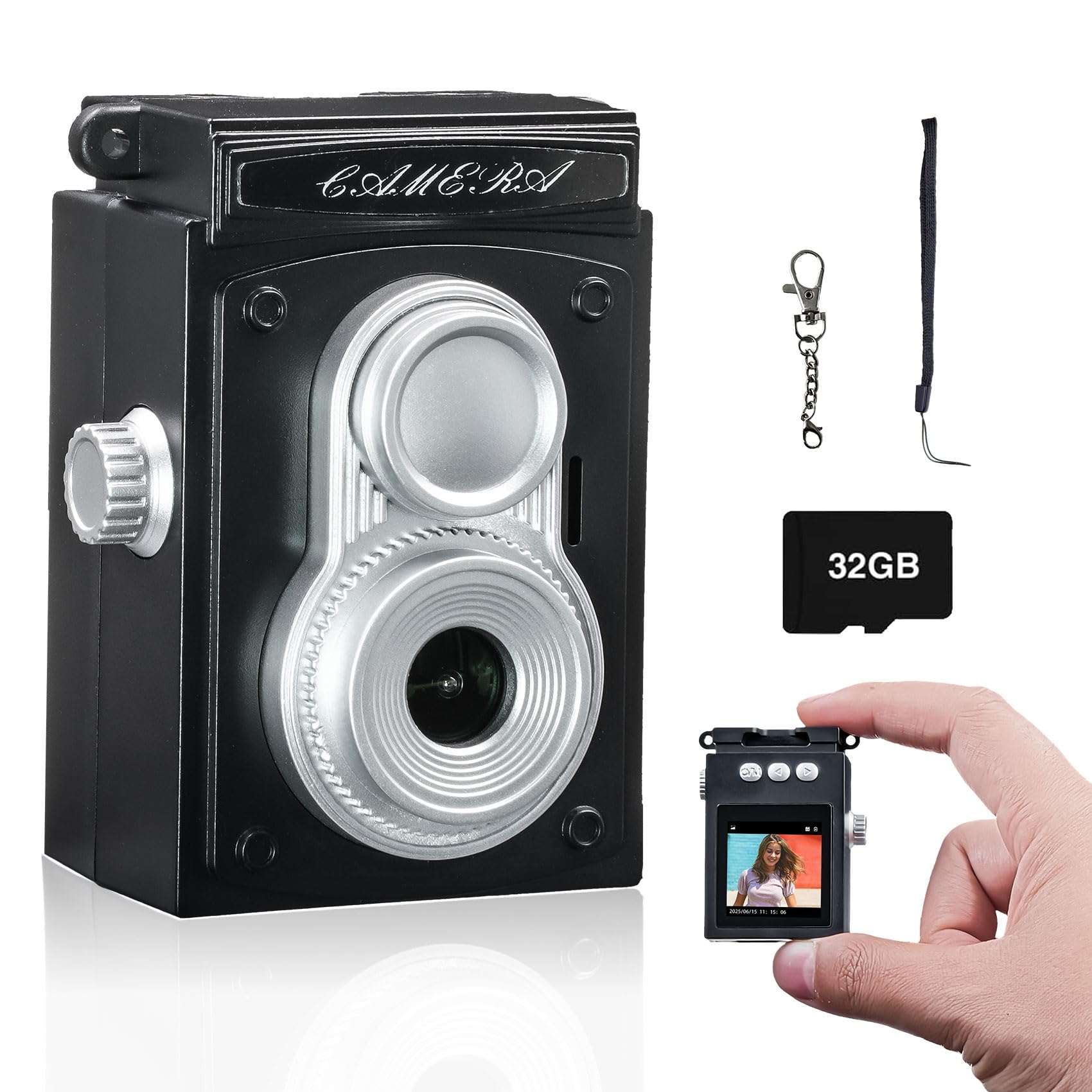 

Цифровая игрушка Мини Ретро Брелок Фото и Видео Дюймовый Легкий Карта 32 ГБ Школа Черный Камера, Камера, Набор, Возможность, 1080P, 1.3 Экран, Мини, чёрный