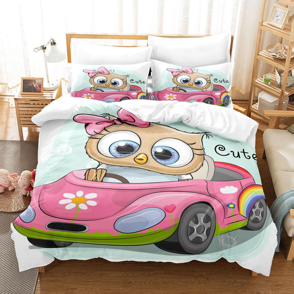 Comforter Owl Bedding Set Lovely Green Cartoon Owl For Kids Boys Girls Bird Animal Print Decor
