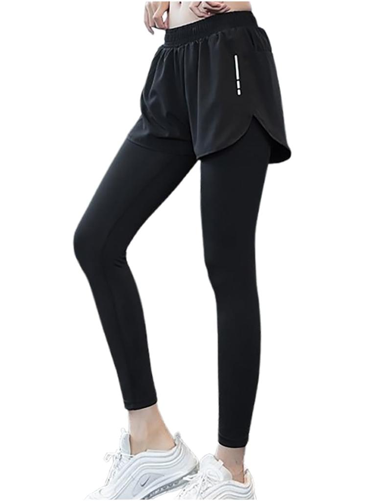 Leggings with Docking Sports Running and Plus Sizes Yoga Faux Easy To Move Black M-Sing Women's Shorts, Pants, Pants, Spring, Summer, Autumn,