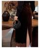Rongtai Women's Textured Velour Embroidered Lace Hem Bodycon A-line Skirt 2026.