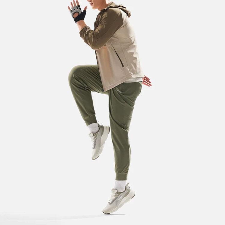 Li Ning Fitness Series Solid Color Mid Waist Comfortable Quick Dry Tapered Knit Sports Pants Men Bottoms Military-Green AKYU415-7