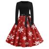 Women's Vintage V-Neck Christmas Print Casual Dress for Holiday Party