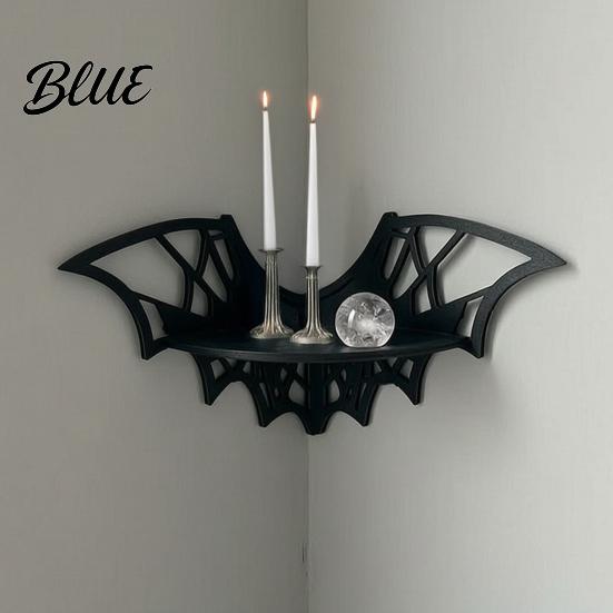 Wall Mounted Organizer Halloween Bat Corner Shelf Decorative Wooden Mount Display Dark Academia Decor Spiderweb Design Gothic Floating Rack for Home,