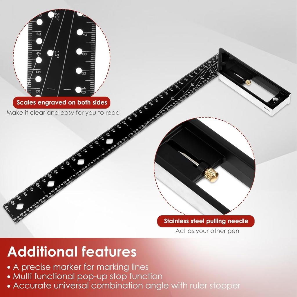 Tooltekt Woodworking Square Ruler, Multi-Angle Measuring Ruler, L Square 45/90 Degree Multifunctional Right Angle Ruler, 16 Inch Escuadras De